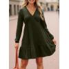 imageDokotoo Fall Dresses for Women 2025 Long Sleeve V Neck Lightweight Ribbed Knit Empire Waist Casual A Line Swing Mini DressGreen