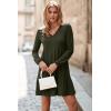 imageDokotoo Fall Dresses for Women 2025 Long Sleeve V Neck Lightweight Ribbed Knit Empire Waist Casual A Line Swing Mini DressGreen