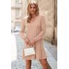 imageDokotoo Fall Dresses for Women 2025 Long Sleeve V Neck Lightweight Ribbed Knit Empire Waist Casual A Line Swing Mini DressKhaki