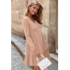 imageDokotoo Fall Dresses for Women 2025 Long Sleeve V Neck Lightweight Ribbed Knit Empire Waist Casual A Line Swing Mini DressKhaki
