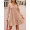 imageDokotoo Fall Dresses for Women 2025 Long Sleeve V Neck Lightweight Ribbed Knit Empire Waist Casual A Line Swing Mini DressKhaki