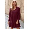 imageDokotoo Fall Dresses for Women 2025 Long Sleeve V Neck Lightweight Ribbed Knit Empire Waist Casual A Line Swing Mini DressRed
