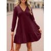 imageDokotoo Fall Dresses for Women 2025 Long Sleeve V Neck Lightweight Ribbed Knit Empire Waist Casual A Line Swing Mini DressRed