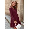imageDokotoo Fall Dresses for Women 2025 Long Sleeve V Neck Lightweight Ribbed Knit Empire Waist Casual A Line Swing Mini DressRed