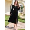 imageDokotoo Fall Dresses for Women 2025 Long Sleeve V Neck Smocked Empire Waist Ruffle Tiered Casual Split Maxi DressBlack