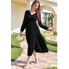 imageDokotoo Fall Dresses for Women 2025 Long Sleeve V Neck Smocked Empire Waist Ruffle Tiered Casual Split Maxi DressBlack