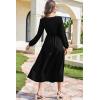 imageDokotoo Fall Dresses for Women 2025 Long Sleeve V Neck Smocked Empire Waist Ruffle Tiered Casual Split Maxi DressBlack