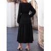 imageDokotoo Fall Dresses for Women 2025 Long Sleeve V Neck Smocked Empire Waist Ruffle Tiered Casual Split Maxi DressBlack