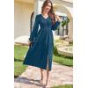 imageDokotoo Fall Dresses for Women 2025 Long Sleeve V Neck Smocked Empire Waist Ruffle Tiered Casual Split Maxi DressBlue