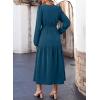 imageDokotoo Fall Dresses for Women 2025 Long Sleeve V Neck Smocked Empire Waist Ruffle Tiered Casual Split Maxi DressBlue