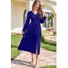 imageDokotoo Fall Dresses for Women 2025 Long Sleeve V Neck Smocked Empire Waist Ruffle Tiered Casual Split Maxi DressDark Blue