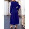imageDokotoo Fall Dresses for Women 2025 Long Sleeve V Neck Smocked Empire Waist Ruffle Tiered Casual Split Maxi DressDark Blue