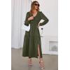 imageDokotoo Fall Dresses for Women 2025 Long Sleeve V Neck Smocked Empire Waist Ruffle Tiered Casual Split Maxi DressGreen
