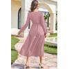 imageDokotoo Fall Dresses for Women 2025 Long Sleeve V Neck Smocked Empire Waist Ruffle Tiered Casual Split Maxi DressPink