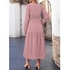 imageDokotoo Fall Dresses for Women 2025 Long Sleeve V Neck Smocked Empire Waist Ruffle Tiered Casual Split Maxi DressPink