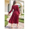 imageDokotoo Fall Dresses for Women 2025 Long Sleeve V Neck Smocked Empire Waist Ruffle Tiered Casual Split Maxi DressRed