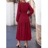 imageDokotoo Fall Dresses for Women 2025 Long Sleeve V Neck Smocked Empire Waist Ruffle Tiered Casual Split Maxi DressRed