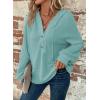 imageDokotoo Hoodies for Women Waffle Knit Long Sleeve Drawstring Button V Neck Casual Pullover Sweatshirt Hooded TopsAruba Blue