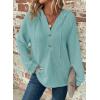 imageDokotoo Hoodies for Women Waffle Knit Long Sleeve Drawstring Button V Neck Casual Pullover Sweatshirt Hooded TopsAruba Blue