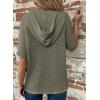 imageDokotoo Hoodies for Women Waffle Knit Long Sleeve Drawstring Button V Neck Casual Pullover Sweatshirt Hooded TopsMoss Green