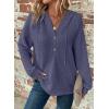 imageDokotoo Hoodies for Women Waffle Knit Long Sleeve Drawstring Button V Neck Casual Pullover Sweatshirt Hooded TopsWild Wind