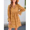 imageDokotoo Womens 2025 Boho Dress Tassel V Neck Long Sleeve A Line Casual Hollow Out Lace Ruffle Party DressesApricot