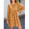 imageDokotoo Womens 2025 Boho Dress Tassel V Neck Long Sleeve A Line Casual Hollow Out Lace Ruffle Party DressesApricot