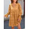 imageDokotoo Womens 2025 Boho Dress Tassel V Neck Long Sleeve A Line Casual Hollow Out Lace Ruffle Party DressesApricot