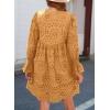 imageDokotoo Womens 2025 Boho Dress Tassel V Neck Long Sleeve A Line Casual Hollow Out Lace Ruffle Party DressesApricot