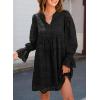 imageDokotoo Womens 2025 Boho Dress Tassel V Neck Long Sleeve A Line Casual Hollow Out Lace Ruffle Party DressesBlack