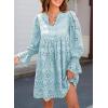 imageDokotoo Womens 2025 Boho Dress Tassel V Neck Long Sleeve A Line Casual Hollow Out Lace Ruffle Party DressesBlue
