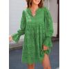 imageDokotoo Womens 2025 Boho Dress Tassel V Neck Long Sleeve A Line Casual Hollow Out Lace Ruffle Party DressesGreen