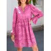 imageDokotoo Womens 2025 Boho Dress Tassel V Neck Long Sleeve A Line Casual Hollow Out Lace Ruffle Party DressesHot Pink