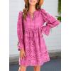 imageDokotoo Womens 2025 Boho Dress Tassel V Neck Long Sleeve A Line Casual Hollow Out Lace Ruffle Party DressesHot Pink