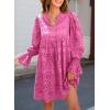imageDokotoo Womens 2025 Boho Dress Tassel V Neck Long Sleeve A Line Casual Hollow Out Lace Ruffle Party DressesHot Pink