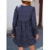 imageDokotoo Womens 2025 Boho Dress Tassel V Neck Long Sleeve A Line Casual Hollow Out Lace Ruffle Party DressesNavy Blue