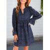 imageDokotoo Womens 2025 Boho Dress Tassel V Neck Long Sleeve A Line Casual Hollow Out Lace Ruffle Party DressesNavy Blue