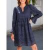 imageDokotoo Womens 2025 Boho Dress Tassel V Neck Long Sleeve A Line Casual Hollow Out Lace Ruffle Party DressesNavy Blue