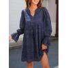 imageDokotoo Womens 2025 Boho Dress Tassel V Neck Long Sleeve A Line Casual Hollow Out Lace Ruffle Party DressesNavy Blue
