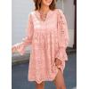 imageDokotoo Womens 2025 Boho Dress Tassel V Neck Long Sleeve A Line Casual Hollow Out Lace Ruffle Party DressesPink
