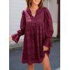 imageDokotoo Womens 2025 Boho Dress Tassel V Neck Long Sleeve A Line Casual Hollow Out Lace Ruffle Party DressesRed