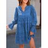 imageDokotoo Womens 2025 Boho Dress Tassel V Neck Long Sleeve A Line Casual Hollow Out Lace Ruffle Party DressesSky Blue