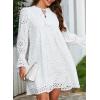 imageDokotoo Womens 2025 Boho Dress Tassel V Neck Long Sleeve A Line Casual Hollow Out Lace Ruffle Party DressesWhite