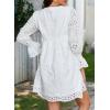 imageDokotoo Womens 2025 Boho Dress Tassel V Neck Long Sleeve A Line Casual Hollow Out Lace Ruffle Party DressesWhite