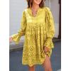 imageDokotoo Womens 2025 Boho Dress Tassel V Neck Long Sleeve A Line Casual Hollow Out Lace Ruffle Party DressesYellow