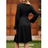 imageDokotoo Womens 2025 Fall Wrap VNeck Long Sleeve Empire Waist Dress Elegant Mini Dresses with PocketsBlack