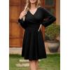 imageDokotoo Womens 2025 Fall Wrap VNeck Long Sleeve Empire Waist Dress Elegant Mini Dresses with PocketsBlack