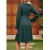 imageDokotoo Womens 2025 Fall Wrap VNeck Long Sleeve Empire Waist Dress Elegant Mini Dresses with PocketsGreen