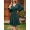 imageDokotoo Womens 2025 Fall Wrap VNeck Long Sleeve Empire Waist Dress Elegant Mini Dresses with PocketsGreen