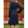imageDokotoo Womens 2025 Fall Wrap VNeck Long Sleeve Empire Waist Dress Elegant Mini Dresses with PocketsNavy Blue